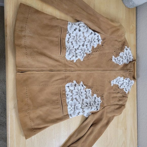 Neiman Marcus exclusive Jacket ten Suede Leather cutout Lace Sz 12 - Picture 8 of 12